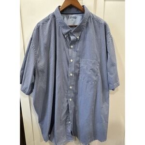 IZOD Men's Big & Tall Size 4XT Blue Plaid Short Sleeve Button Down Shirt